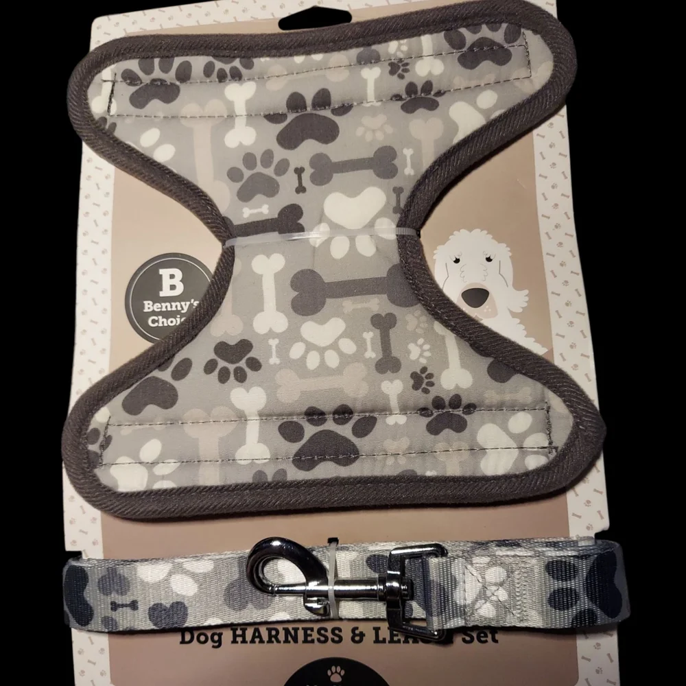 Benny's Choice Gray Dog Harness & Leash Set NWOT Size Medium